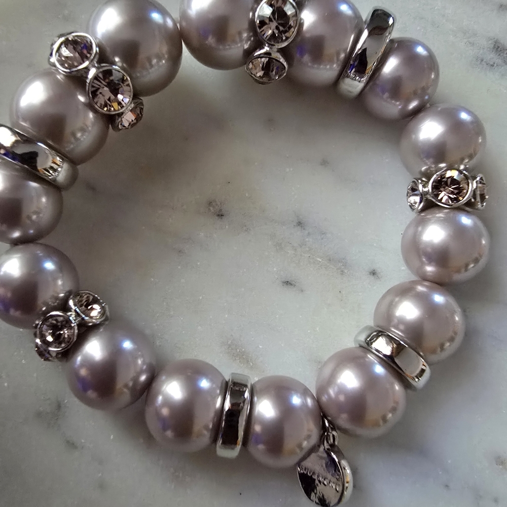 Givenchy Elegant Pink Crystal And Pearl Stretch Bracelet